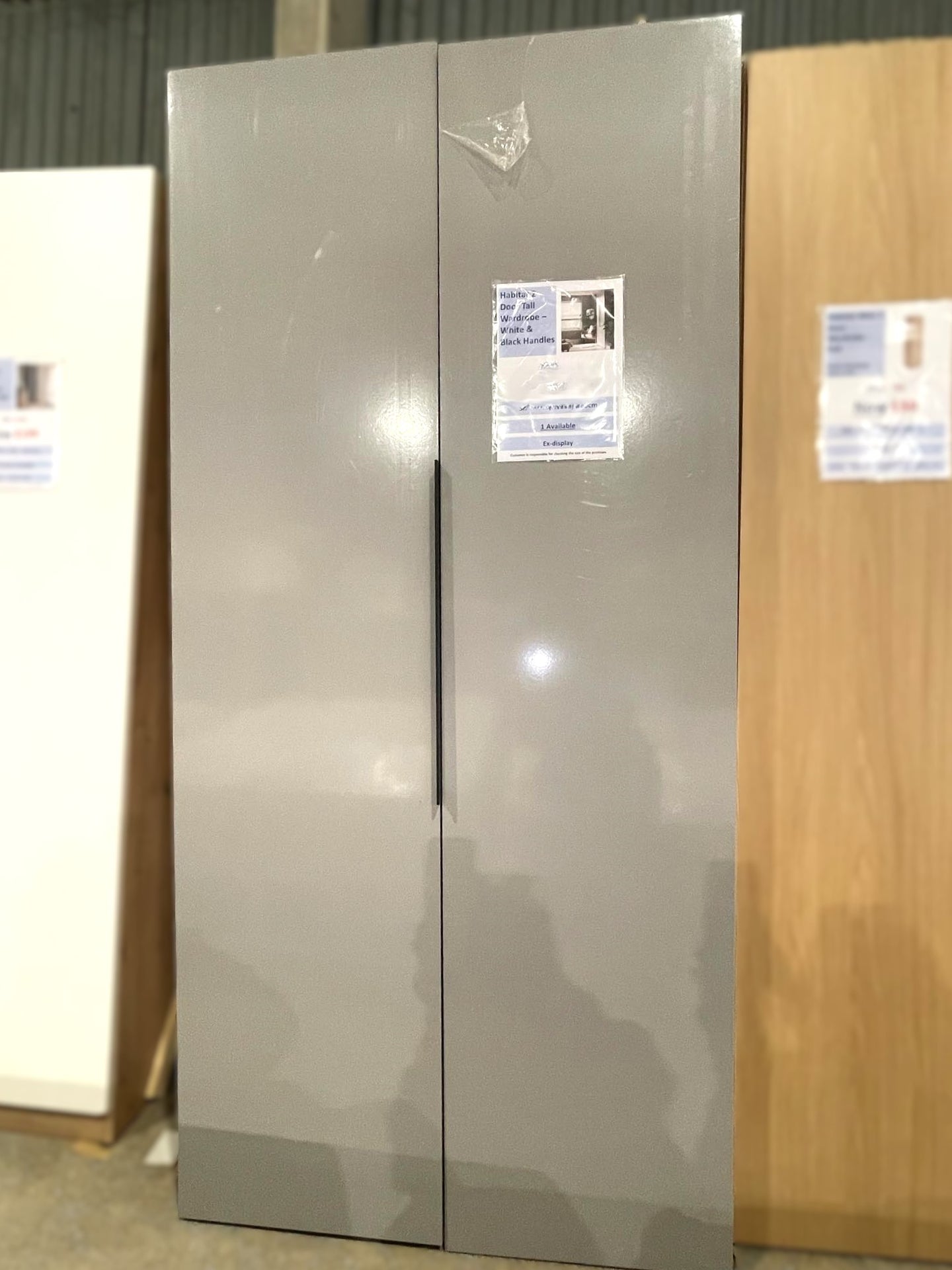 Assembled 2 Door Tall Wardrobe - Grey